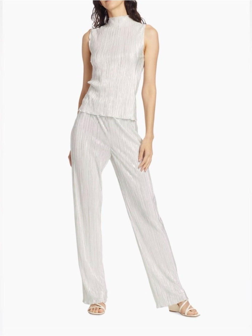 Rails Rowan Silver-White Pleated Sleeveless Jumpsuit